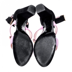 Pre Owned Moschino Black/ Pink Suede Crystal Embellished Ankle Strap Sandals Size 38