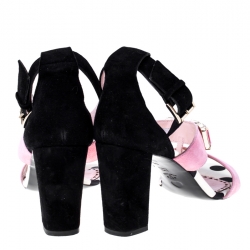 Pre Owned Moschino Black/ Pink Suede Crystal Embellished Ankle Strap Sandals Size 38