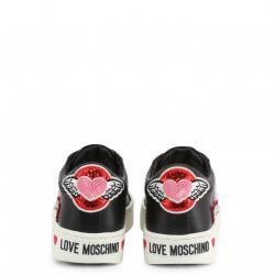 Pre Owned Love Moschino Black Faux Leather Lace Up Sneakers Size 38
