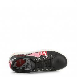 Pre Owned Love Moschino Black Faux Leather Lace Up Sneakers Size 38