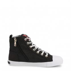 Pre Owned Love Moschino Black Glitter Faux Leather High Top Sneakers Size 38