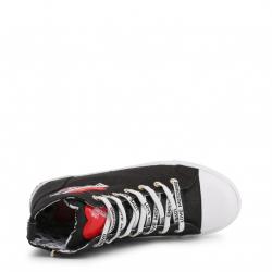 Pre Owned Love Moschino Black Glitter Faux Leather High Top Sneakers Size 38