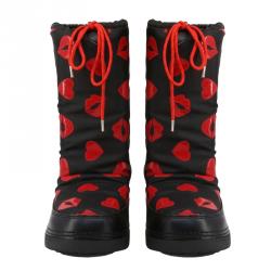 Pre Owned Love Moschino Black Heart Print Fabric Boots Size 37