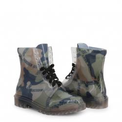 Pre Owned Love Moschino Green Camouflage Print Rubber and Fabric Ankle Boots Size 39