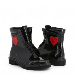 Love Moschino Black Rubber and Fabric Ankle Boots Size 38