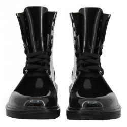 Love Moschino Black Rubber and Fabric Ankle Boots Size 38
