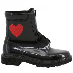 Love Moschino Black Rubber and Fabric Ankle Boots Size 38