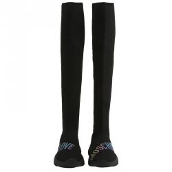 Pre Owned Love Moschino Black Fabric Over the Knee Boots Size 38