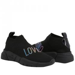 Pre Owned Love Moschino Black Fabric Sneakers Size 38