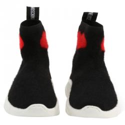 Pre Owned Love Moschino Black Heart Fabric Sneakers Size 37