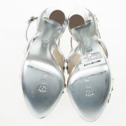 Moschino Silver Crystal Embellished Platform Sandals Size 36