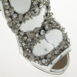 Moschino Silver Crystal Embellished Platform Sandals Size 36