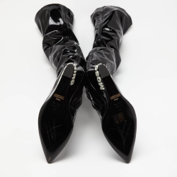Moschino Black Leather Patent Over The Kee Length Wedge Boots Size 40