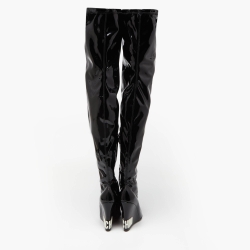 Moschino Black Leather Patent Over The Kee Length Wedge Boots Size 40