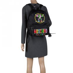 Pre Owned Moschino Black Printed Nylon Backpack