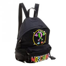 Pre Owned Moschino Black Printed Nylon Backpack