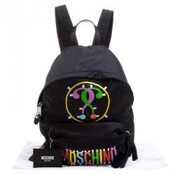Pre Owned Moschino Black Printed Nylon Backpack