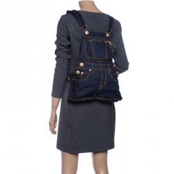 Pre Owned Moschino Blue Denim Overall Backpack