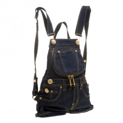 Pre Owned Moschino Blue Denim Overall Backpack