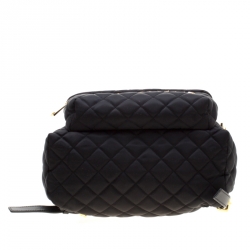 Pre Owned Moschino Black Quilted Nylon Large Logo Backpack