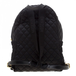 Pre Owned Moschino Black Quilted Nylon Large Logo Backpack