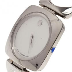 Pre Owned Movado White Stainless Steel Bracelet Women's Wristwatch 35MM