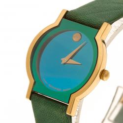 Pre Owned Movado Green Gold Plated Stainless Steel Museum Women's Wristwatch 24 mm