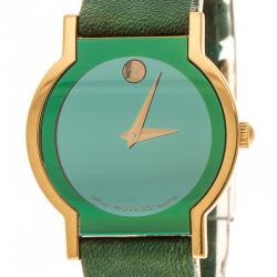 Pre Owned Movado Green Gold Plated Stainless Steel Museum Women's Wristwatch 24 mm