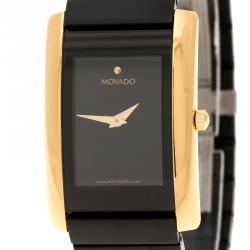 Pre Owned Movado Black Gold Plated Stainless Steel La Nouvelle Women's Wristwatch 22 mm