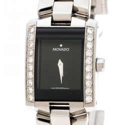 Pre Owned Movado Black Stainless Steel Diamonds Eliro 84 C1 415 AS Women's Wristwatch 22 mm
