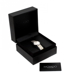 Pre Owned Movado White Mother of Pearl Two-Tone Stainless Steel Diamond Concerto 23.3.14.1117S Women's Wristwatch 30 mm  