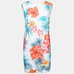 Multicolor Tropical Floral Embroidered Organza Shift Dress