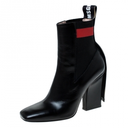 MSGM Black Leather Striped Band Chelsea Ankle Boots Size 39