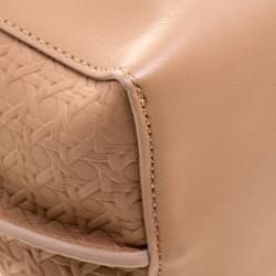 Pre Owned Mulberry Beige Woven Embossed Leather Blossom Shopper Tote