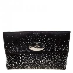 Mulberry Black Satin Embellished Clemmie Foldover Clutch