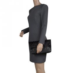 Mulberry Black Satin Embellished Clemmie Foldover Clutch