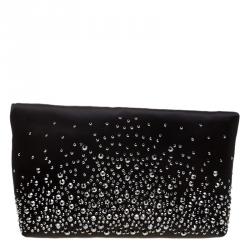 Mulberry Black Satin Embellished Clemmie Foldover Clutch