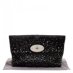 Mulberry Black Satin Embellished Clemmie Foldover Clutch