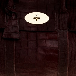 Pre Owned Mulberry Burgundy Croc Embossed Calfhair Bayswater Satchel