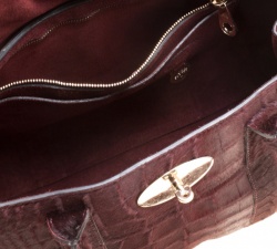 Pre Owned Mulberry Burgundy Croc Embossed Calfhair Bayswater Satchel