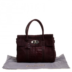 Pre Owned Mulberry Burgundy Croc Embossed Calfhair Bayswater Satchel