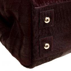 Pre Owned Mulberry Burgundy Croc Embossed Calfhair Bayswater Satchel