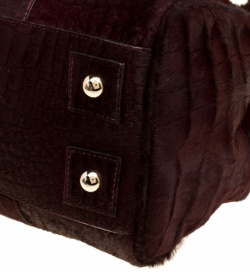 Pre Owned Mulberry Burgundy Croc Embossed Calfhair Bayswater Satchel