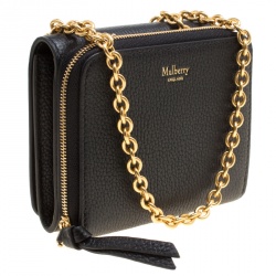 Mulberry Black Leather Clifton Wallet On Chain