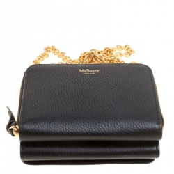 Mulberry Black Leather Clifton Wallet On Chain