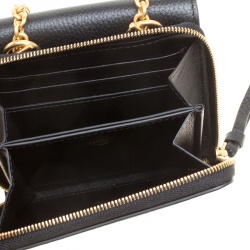 Mulberry Black Leather Clifton Wallet On Chain