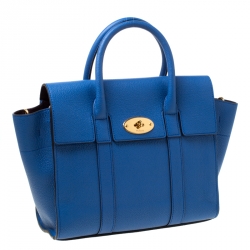 Mulberry Blue Grain Leather Small Bayswater Top Handle Bag