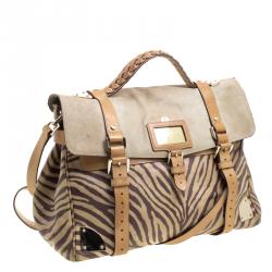Mulberry Beige Zebra Printed Leather Travel Day Satchel