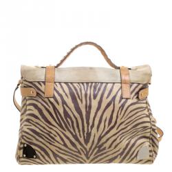 Mulberry Beige Zebra Printed Leather Travel Day Satchel