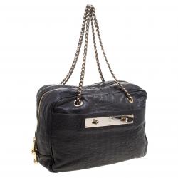 Pre Owned Mulberry Black Croc Embossed Leather Carter Bowler Bag